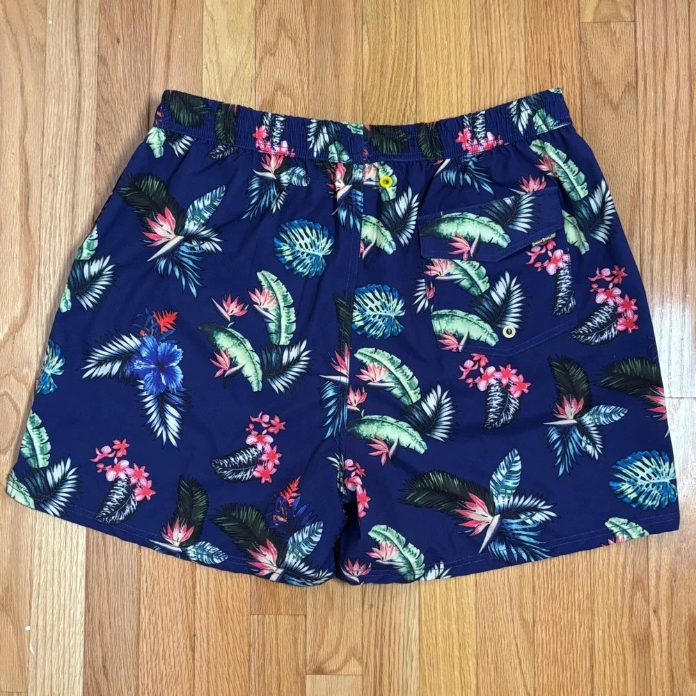 Banana Boat Men's Large Swim Trunks‎ Blue Tropical Floral Print Elastic UPF50